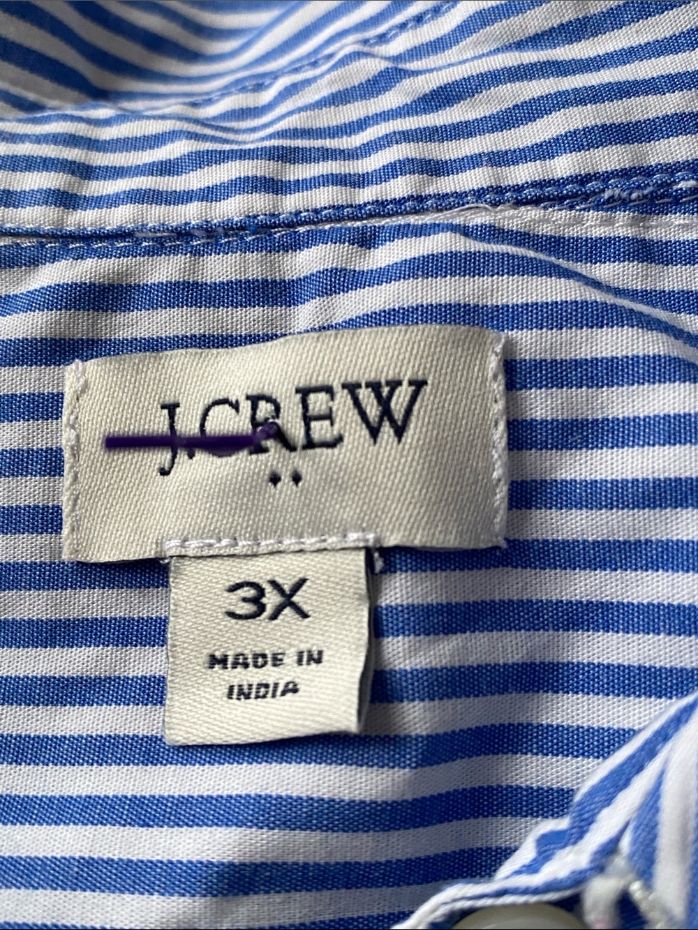 J.Crew cotton blend blue & white striped button down shirt top blouse size 3X - Picture 6 of 8